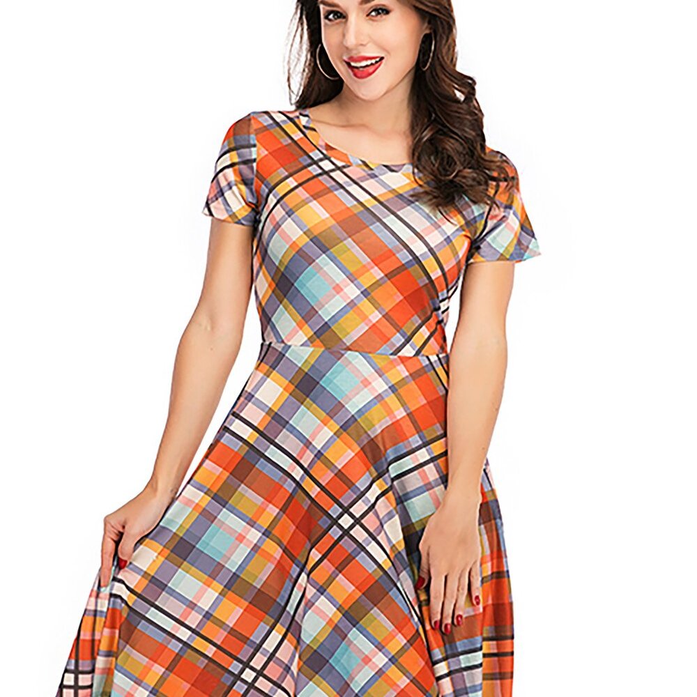 Tropical Blossom Plaid Multicolor Dress